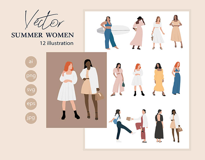 Summer Women Vector Drawings